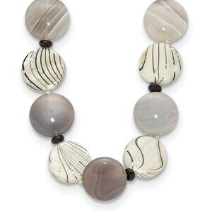 925 Sterling Silver Genuine Black & Grey Agate, MOP, Sardonyx 19" Necklace